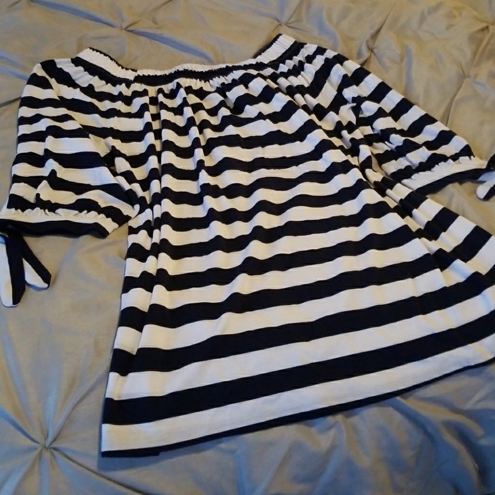 Blue and white off the shoulder top